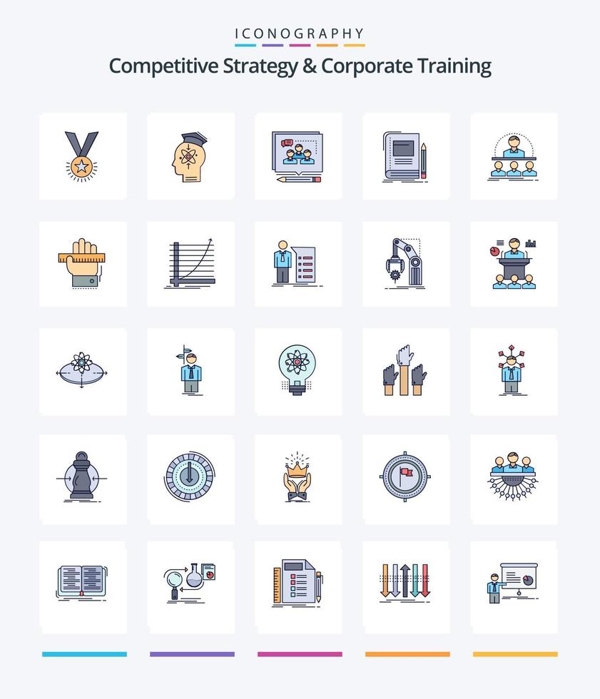 estratégia competitiva criativa e treinamento corporativo Pacote de ícones preenchidos com 25 linhas, como negócios. debate. humano. convencer. argumento vetor