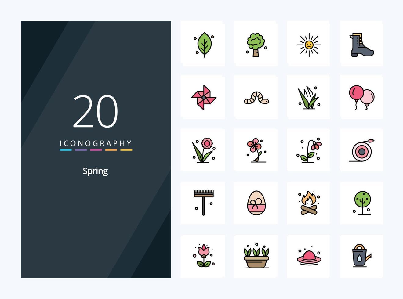 20 ícone cheio de linha de primavera para apresentação vetor