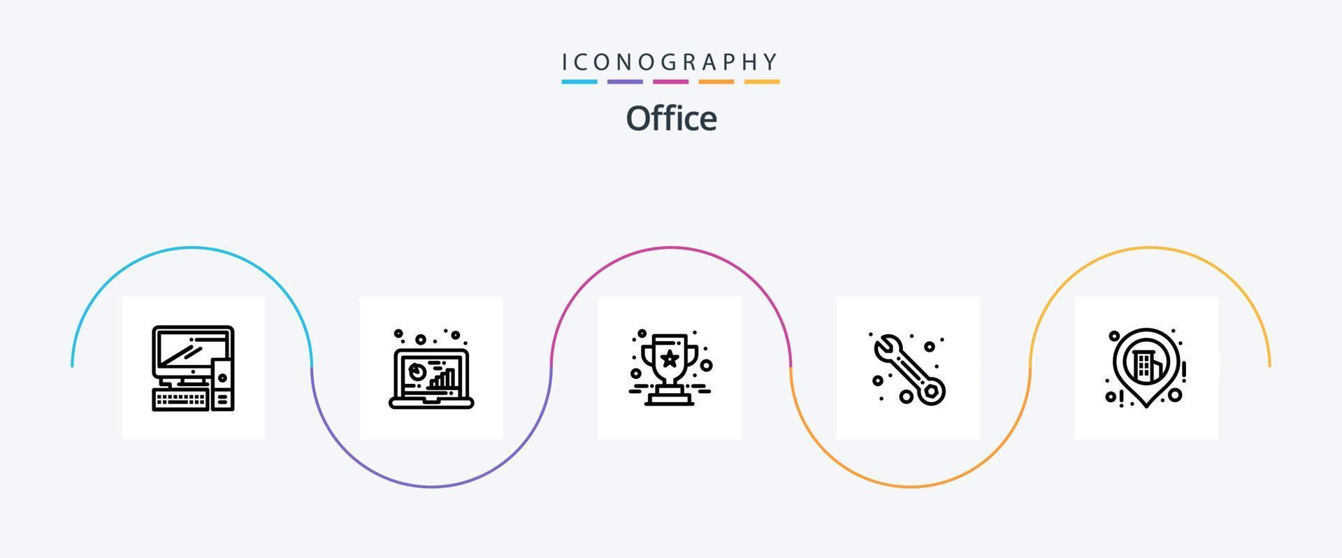 pacote de ícones da linha 5 do escritório, incluindo localização. apoiar. pesquisar. serviço. estrela vetor