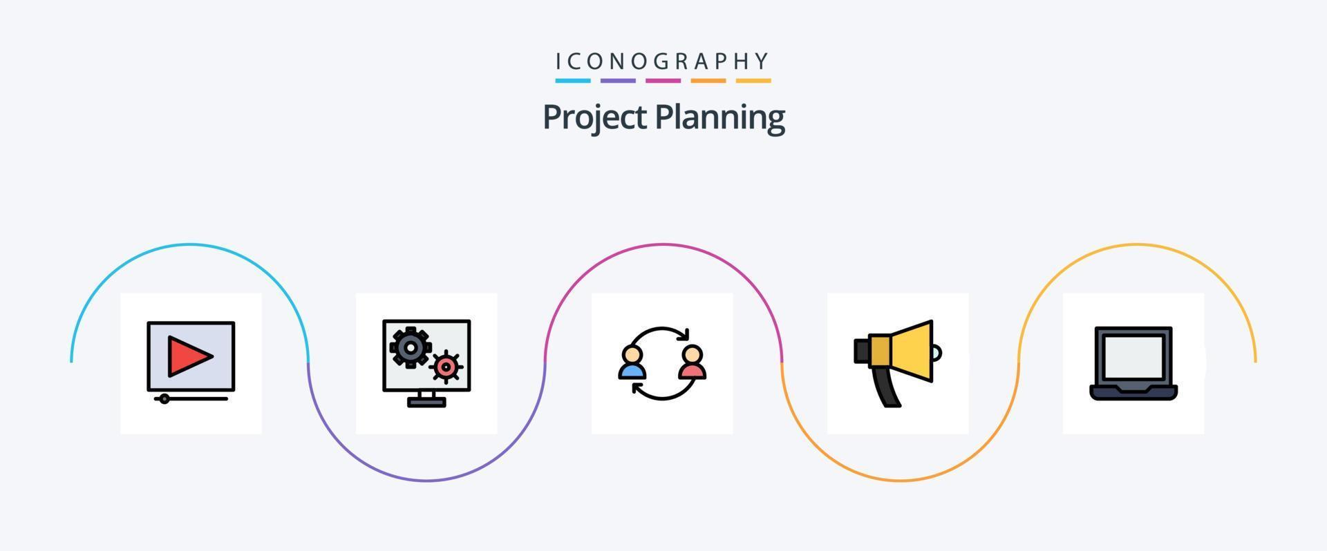 linha de planejamento de projeto cheia de pacote de 5 ícones planos, incluindo alto-falante. alto. avatar. anúncio. do utilizador vetor