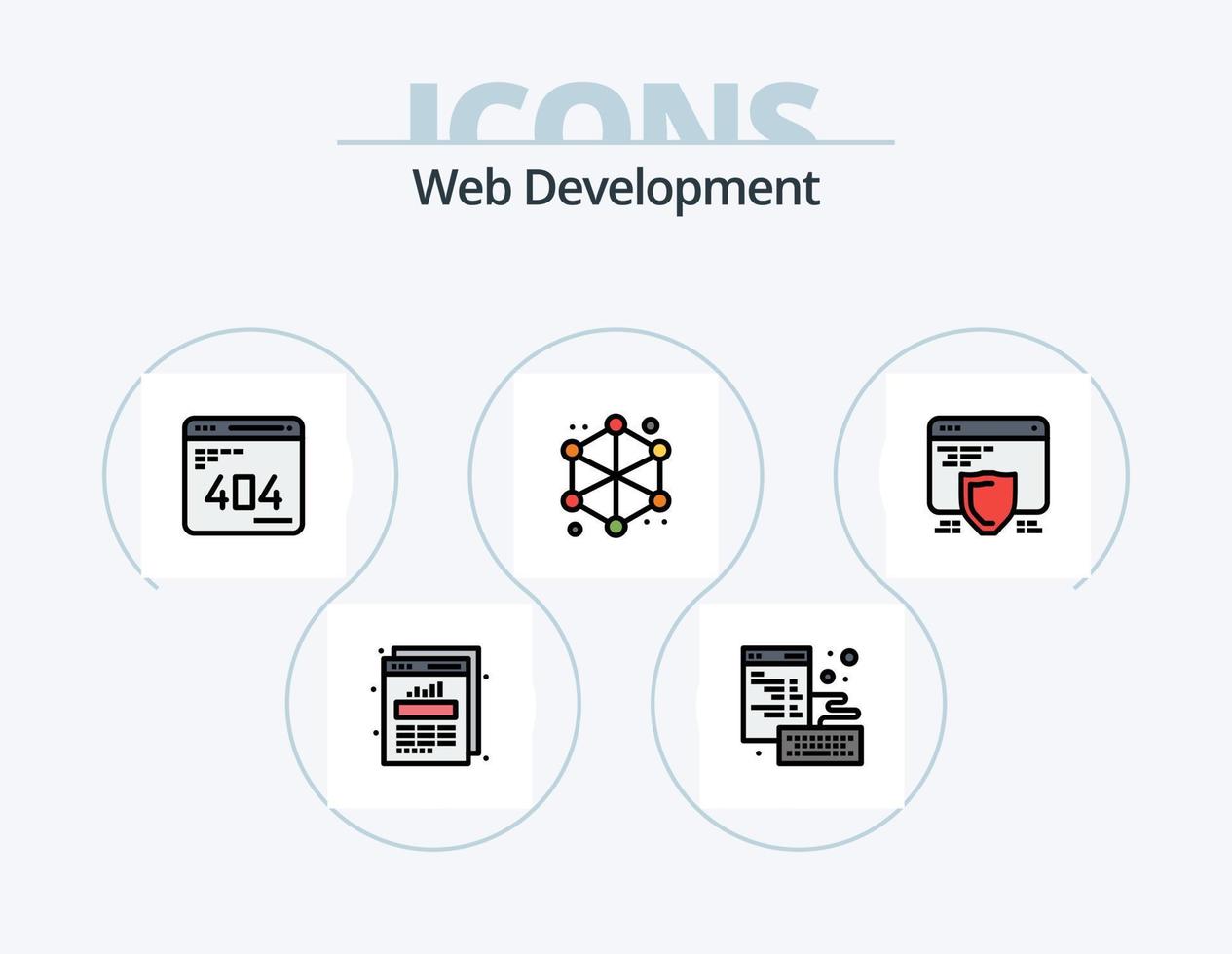 linha de desenvolvimento web cheia de ícones do pacote 5 design de ícones. projetando. desenvolvimento. desenvolvimento. com. navegador vetor
