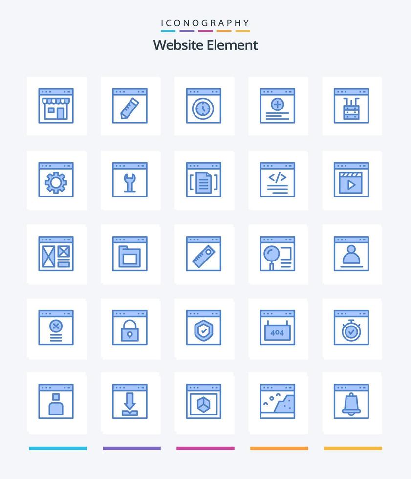 elemento de site criativo 25 pacote de ícones azuis, como site. navegador. Educação. teste. página vetor
