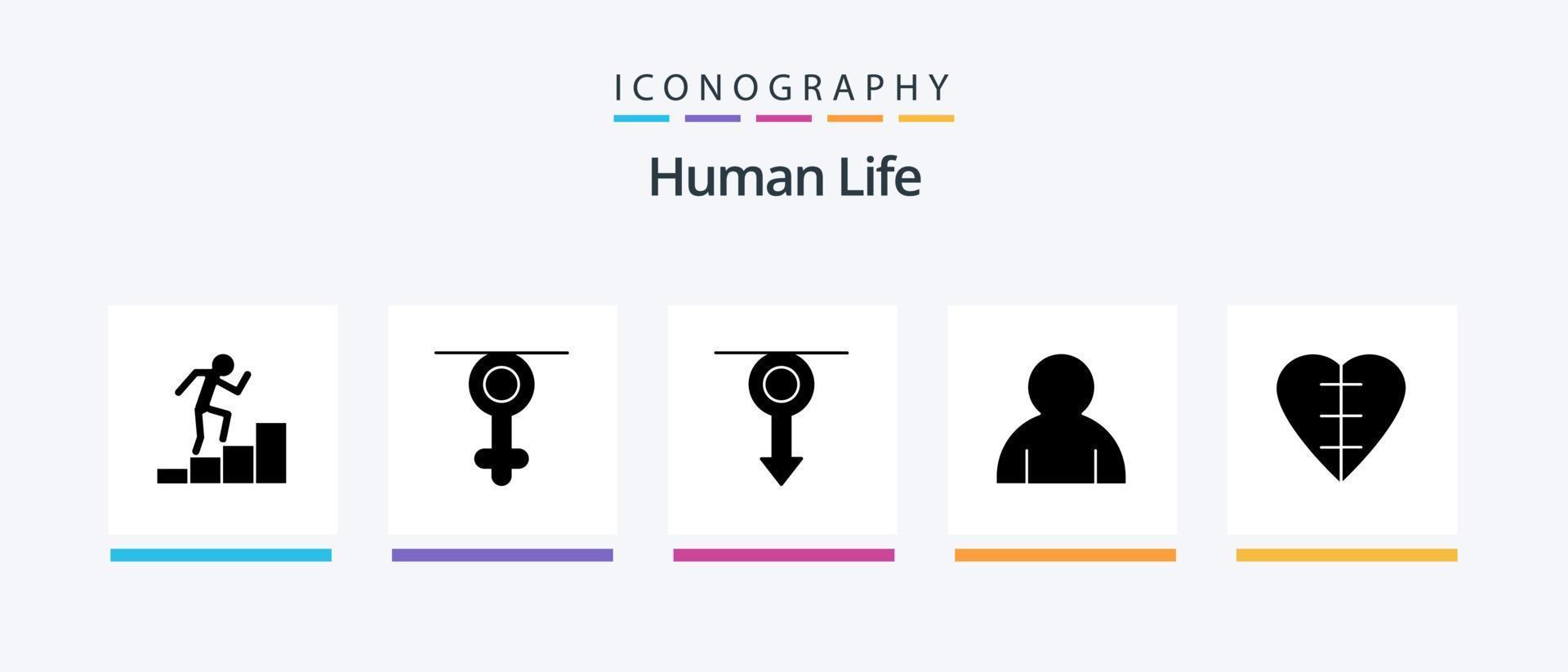 pacote de ícones de glifo humano 5, incluindo coração humano. coração. humano. do utilizador. humano. design de ícones criativos vetor