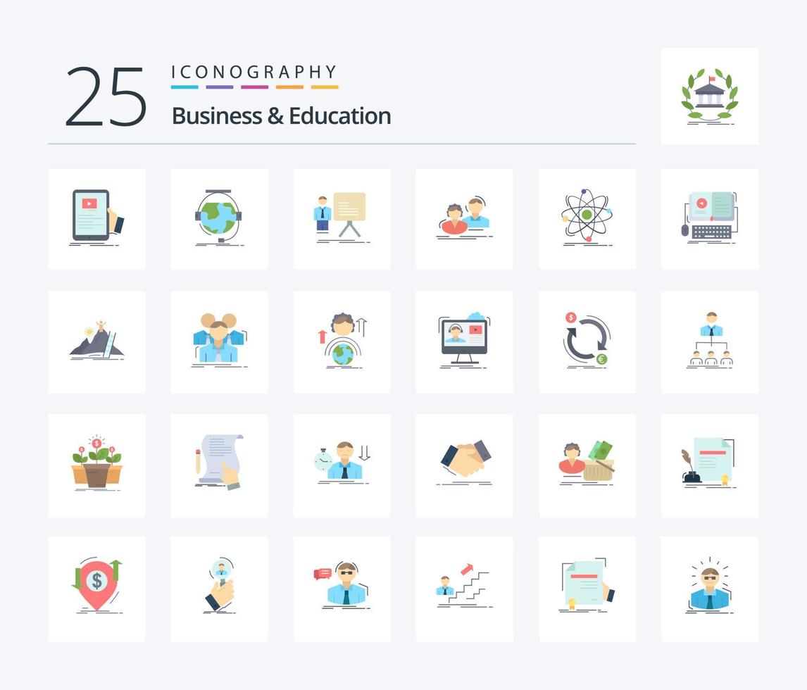 negócios e educação pacote de ícones de 25 cores planas, incluindo grupo. estudante. e aprendendo. progresso. gráfico vetor