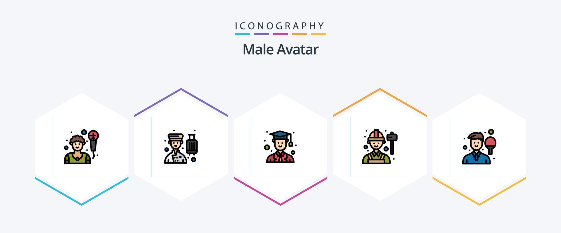 avatar masculino 25 pacote de ícones de linha preenchida, incluindo homem. avatar. avatar. trabalho. engenheiro vetor
