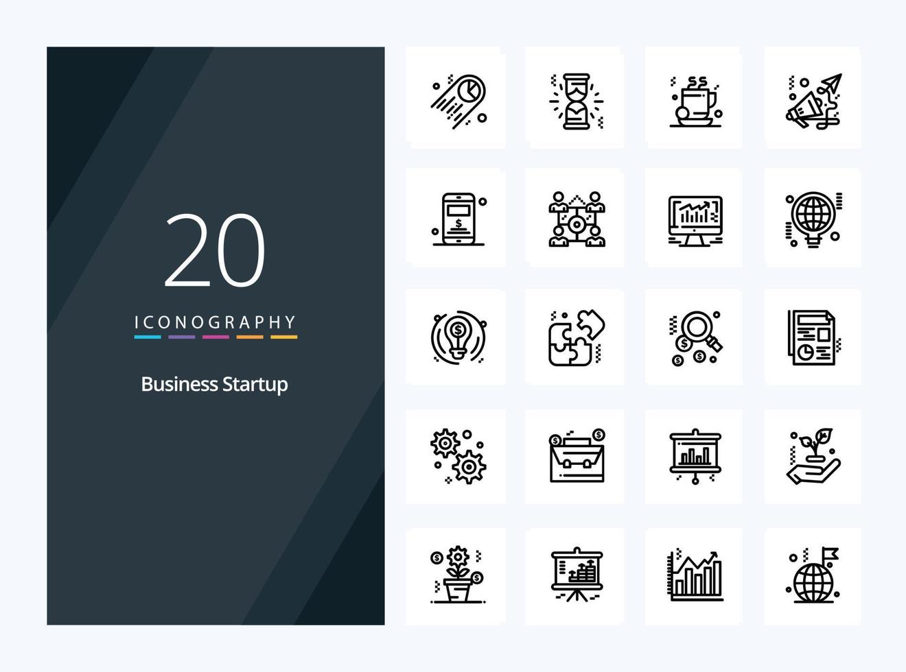 20 ícone de contorno de inicialização de negócios para apresentação vetor