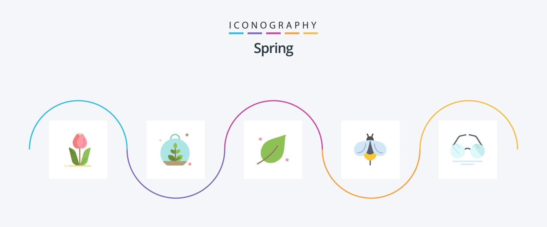 Pacote de ícones Spring Flat 5, incluindo óculos. mel. primavera. voar. primavera vetor