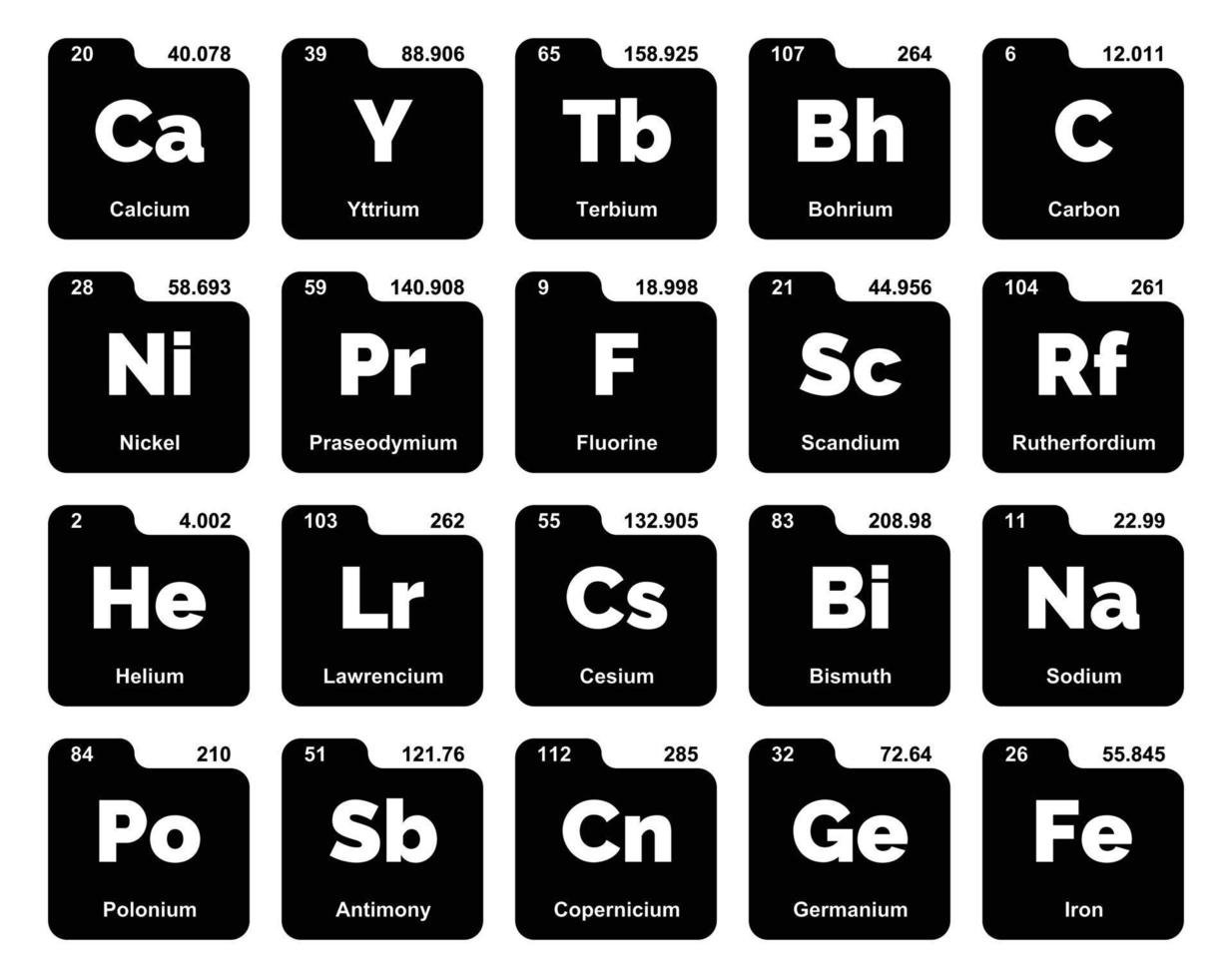 20 tabela periódica do design do pacote de ícones de elementos vetor