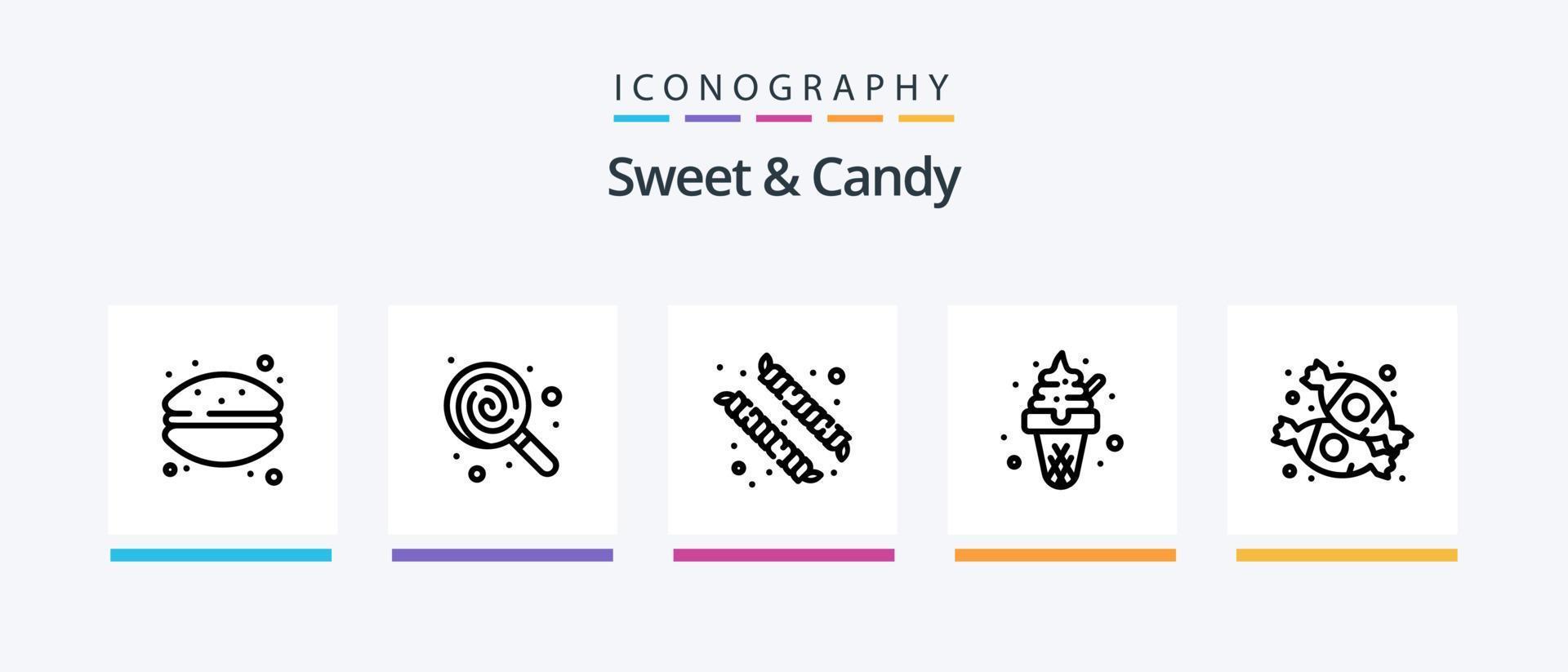 pacote de ícones de linha 5 doces e doces, incluindo comida. bolo. doces. cafeteria. doces. design de ícones criativos vetor