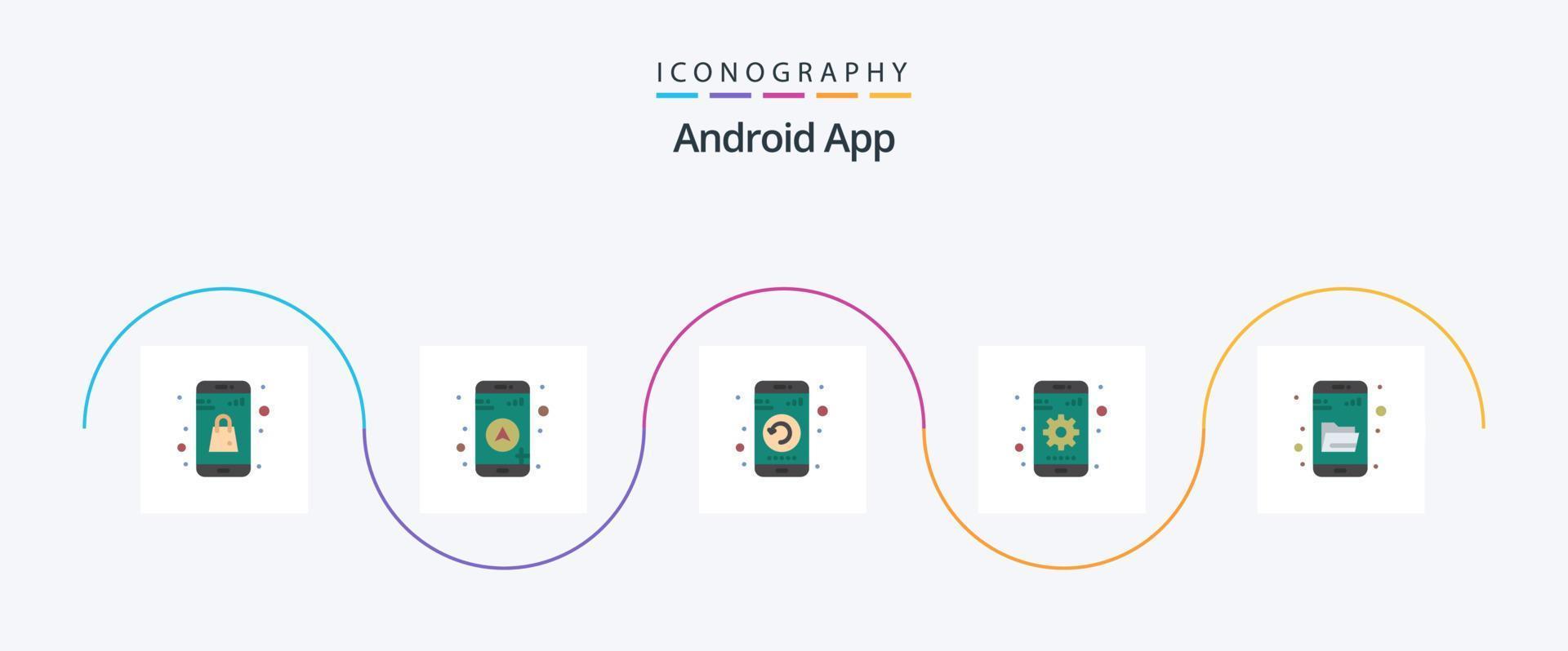 Android app flat 5 icon pack incluindo explorar. dispositivo. gadget. contexto. engrenagem vetor