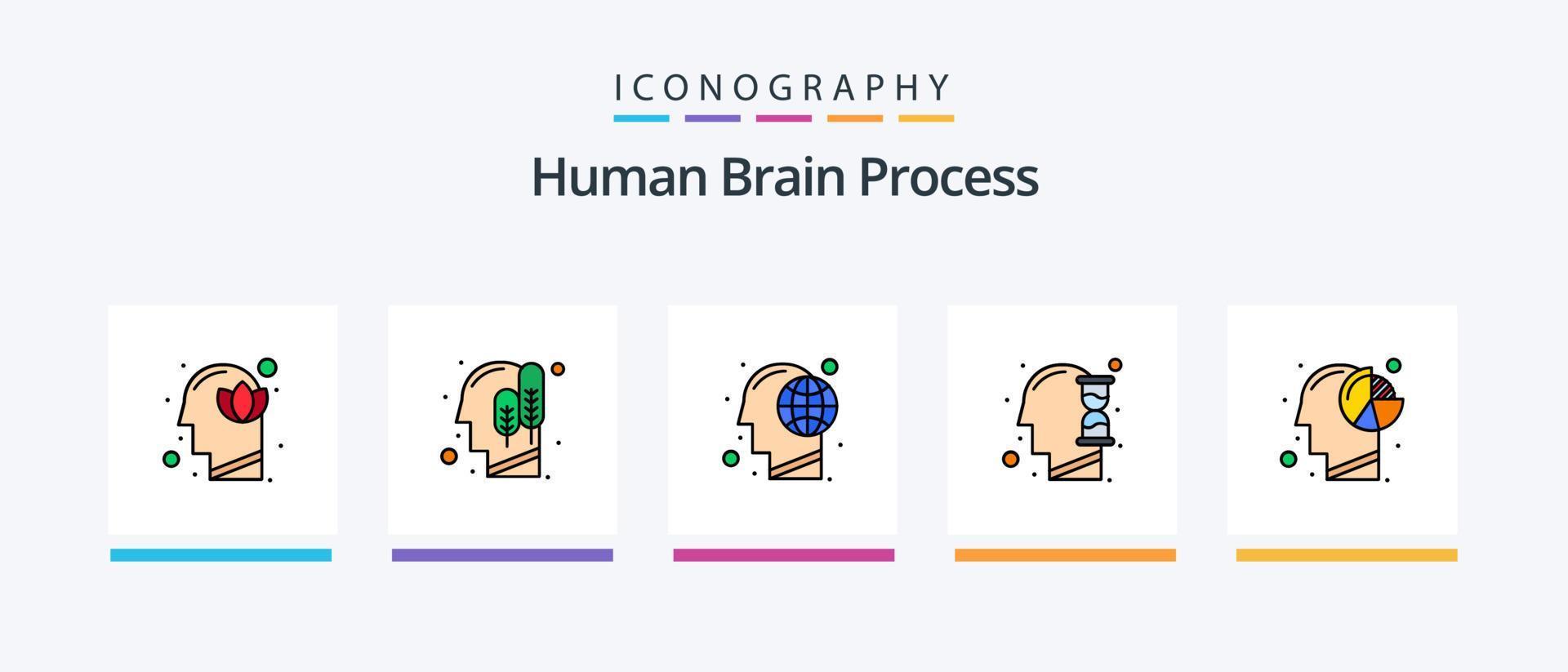 a linha de processo do cérebro humano preencheu o pacote de 5 ícones, incluindo a resposta. mente. mente humana. investimento. sinal wi-fi. design de ícones criativos vetor