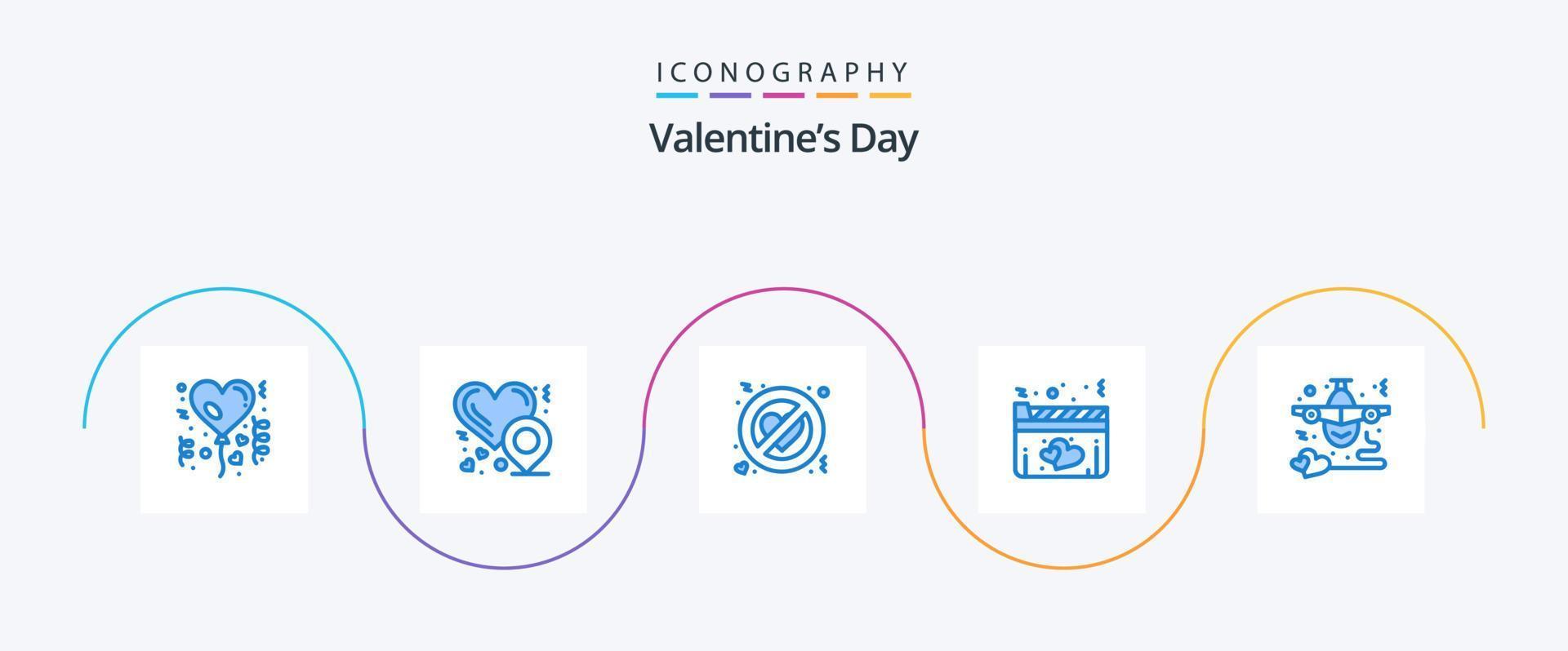 pacote de ícones do dia dos namorados azul 5, incluindo voar. avião. sem amor. filme. coração vetor