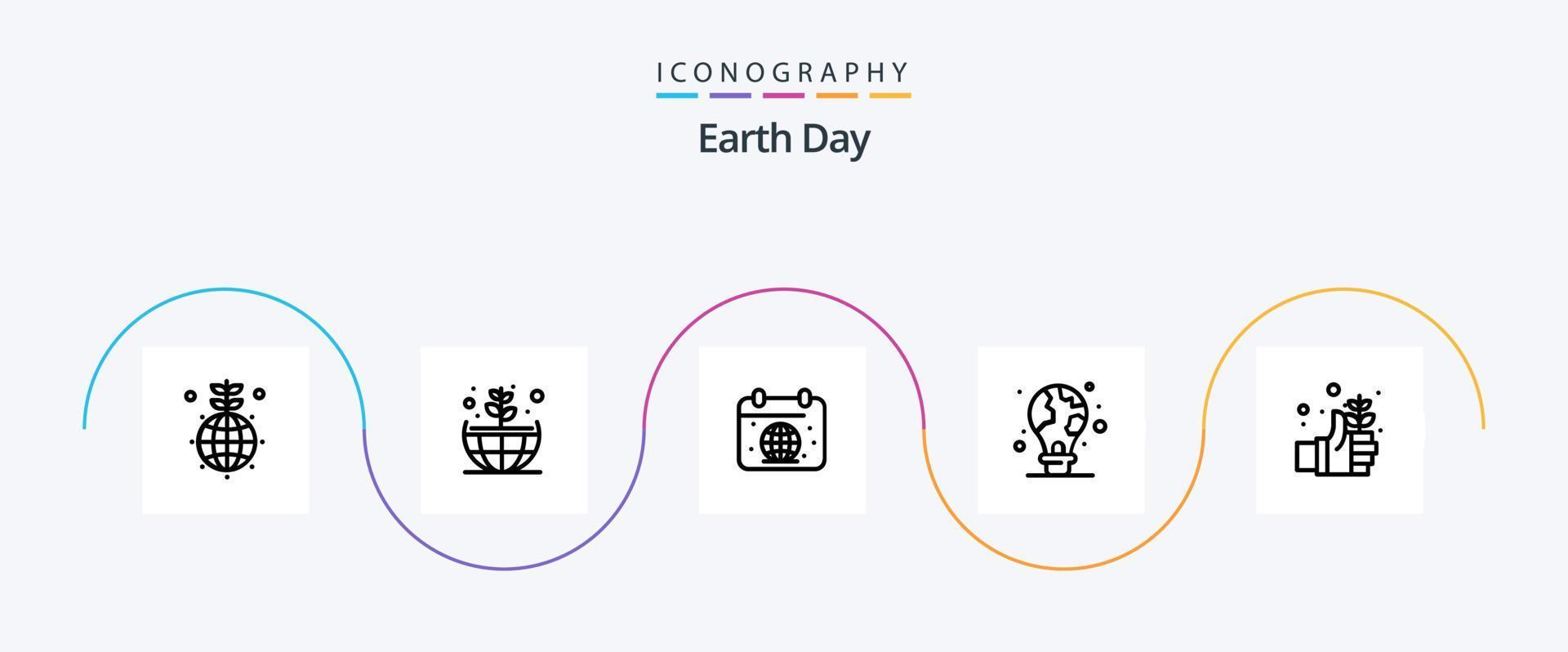 pacote de ícones da linha 5 do dia da terra, incluindo a terra. lâmpada elétrica. dia. luz. proteção vetor