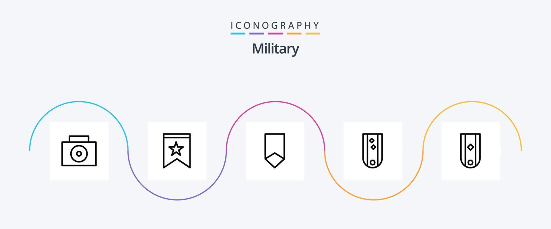 pacote de ícones da linha militar 5, incluindo insígnias. listrado. distintivo. classificação. insígnia vetor