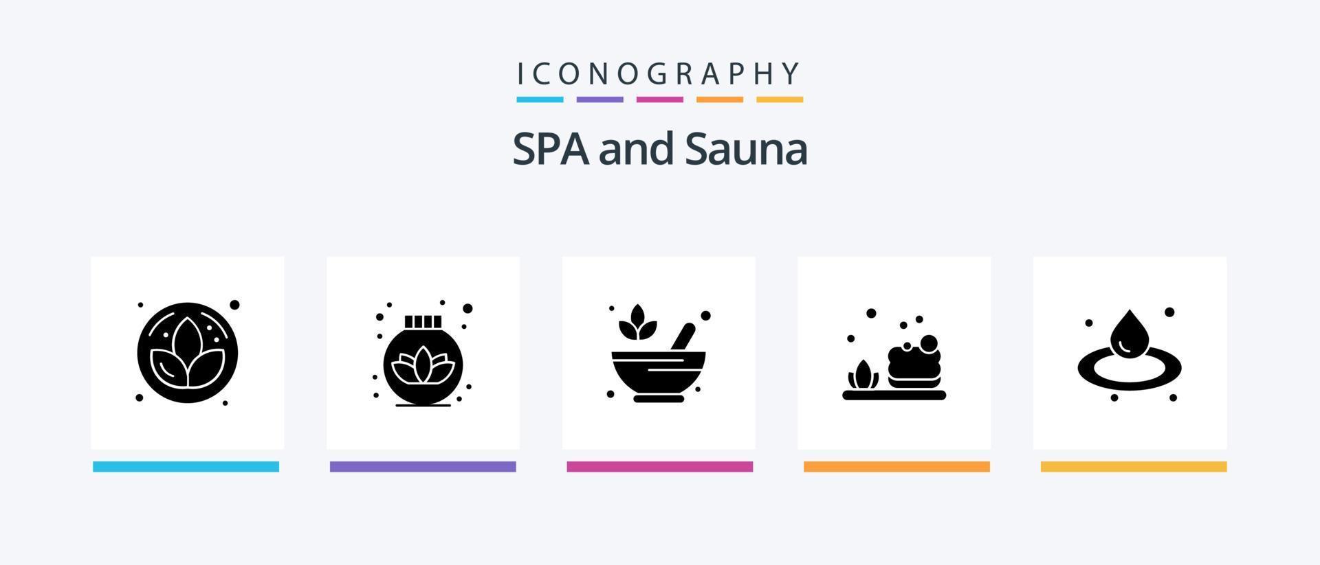 pacote de ícones sauna glyph 5 incluindo . sauna. rx. inclinação. sabão. design de ícones criativos vetor