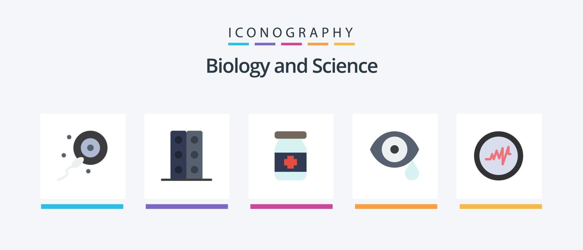 pacote de ícones de 5 planos de biologia, incluindo . coração. médico. gotas. laboratório. design de ícones criativos vetor