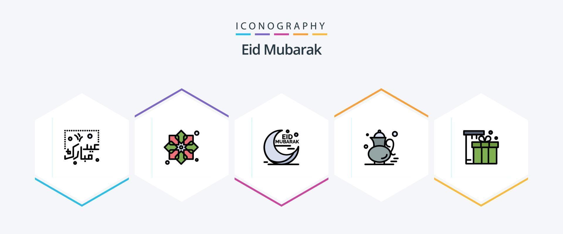 eid mubarak 25 pacote de ícones de linha preenchida, incluindo qehwa. chá. tecido. muçulmano. lua vetor