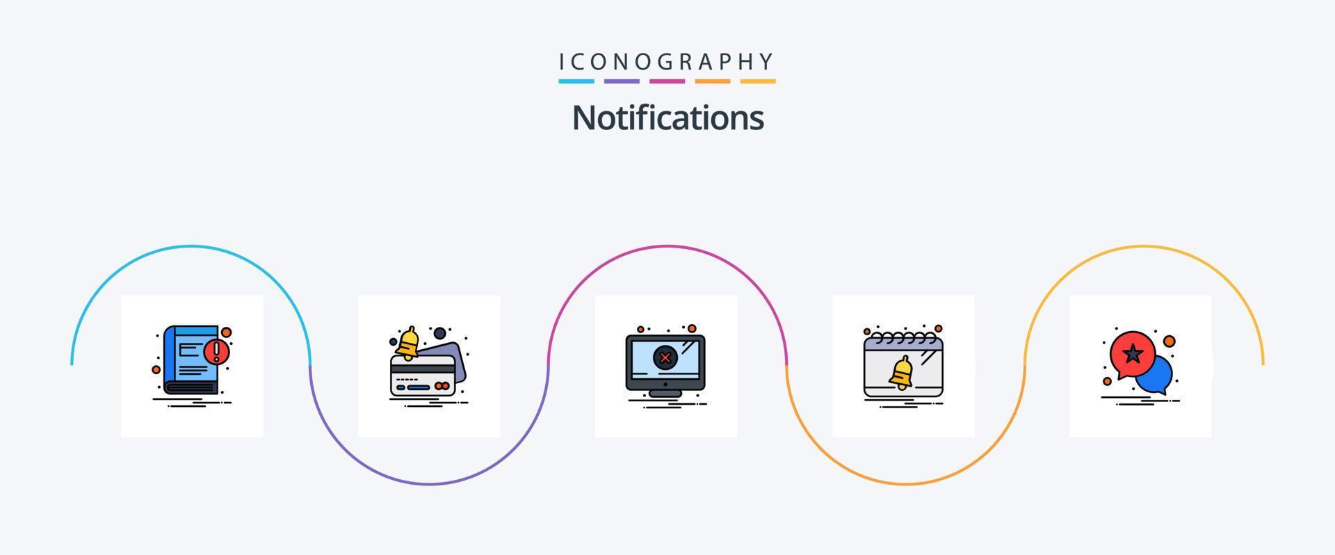 linha de notificações preenchida pacote de ícones plana 5 incluindo estrela. notificação. alerta. data. Sino vetor