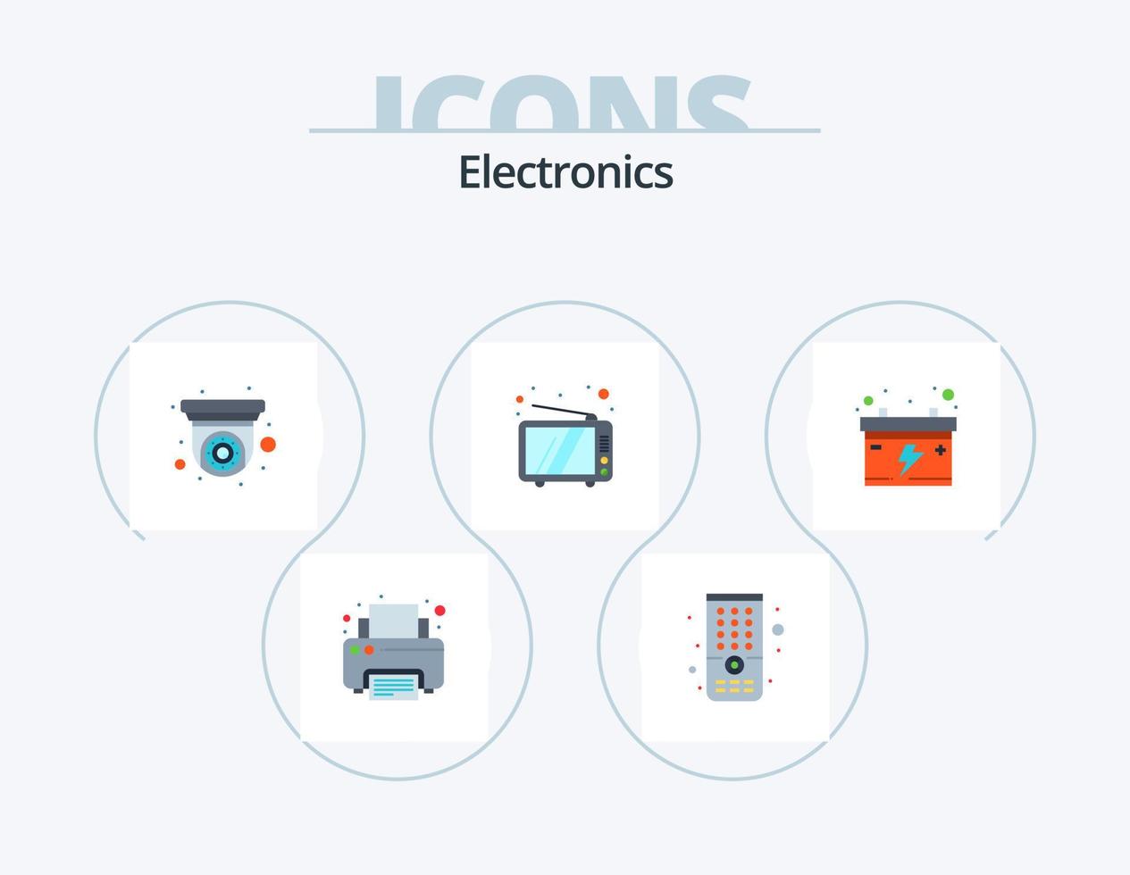 design de ícones do pacote de 5 ícones planos eletrônicos. carro. acumulador. cctv. dispositivo. televisão vetor