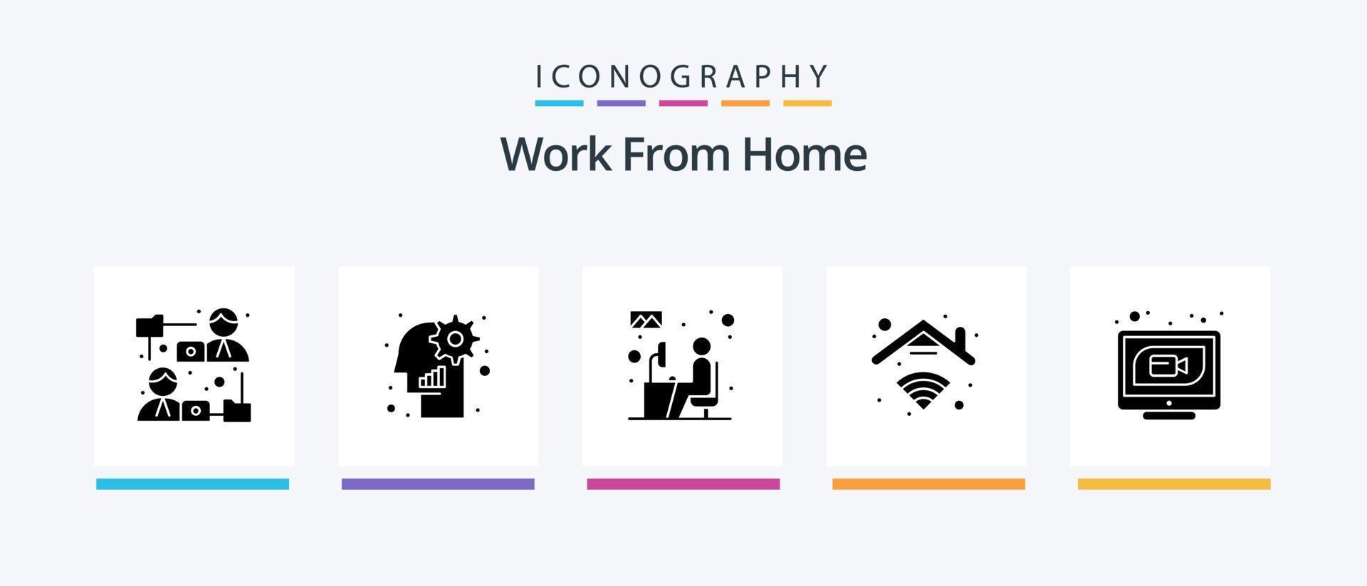 trabalhe em casa com o pacote de ícones do glifo 5, incluindo conexão. Internet. do utilizador. lar. mesa. design de ícones criativos vetor