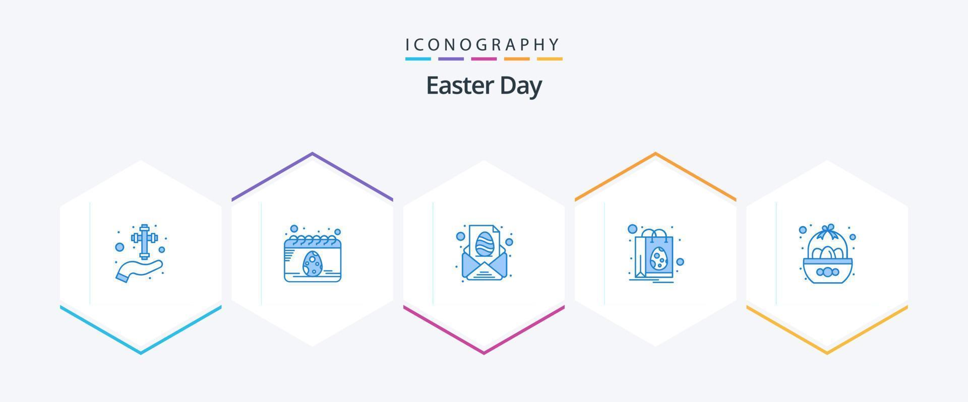 pacote de ícones azul de páscoa 25, incluindo compras. páscoa. ovo. bolsa. mensagem vetor