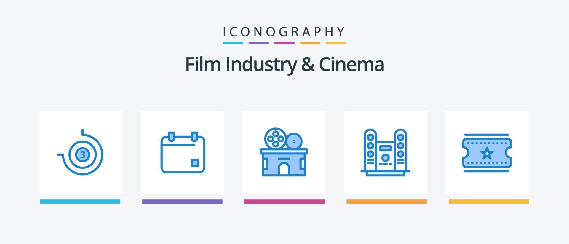 pacote de ícones cenima blue 5 incluindo ingressos de cinema. bilhetes de cinema. entretenimento. estágio. show. design de ícones criativos vetor