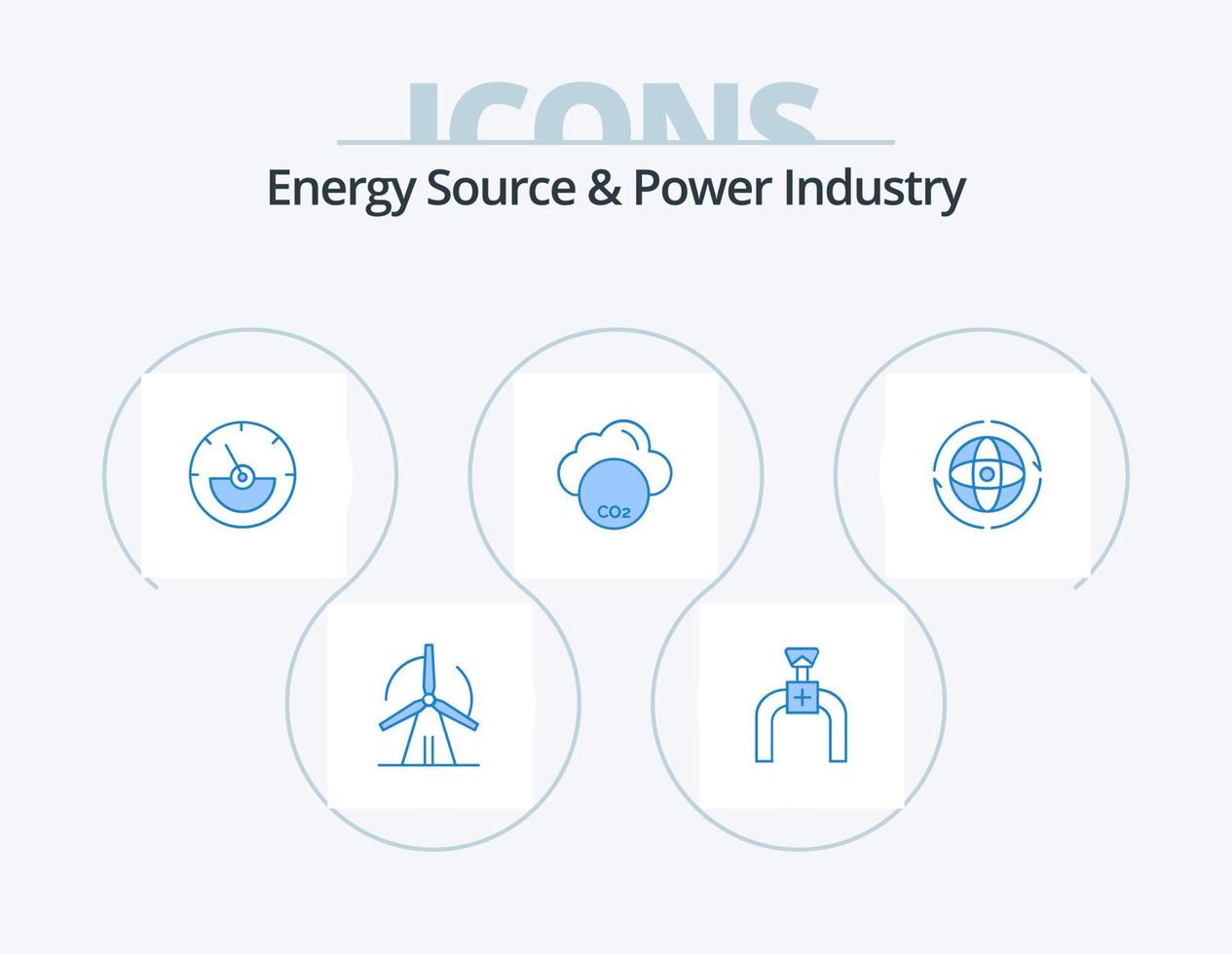 fonte de energia e design de ícone azul do pacote de 5 ícones da indústria de energia. terra. globo. ampere. co-indústria. ambiental vetor