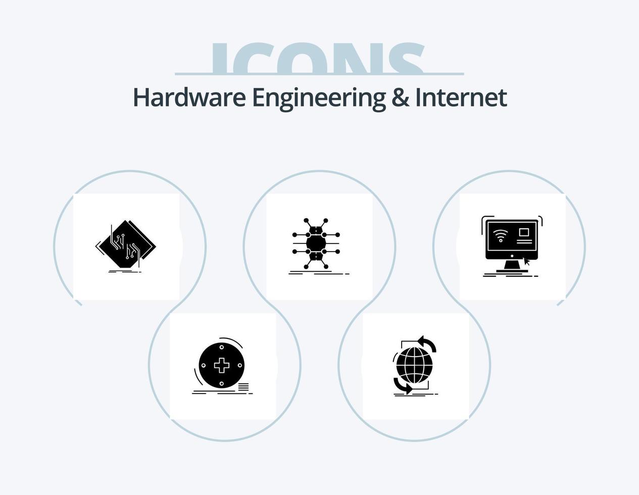 engenharia de hardware e ícone de glifo da internet pack 5 design de ícone. a infraestrutura. distribuição. rede. eletrônico. o circuito vetor