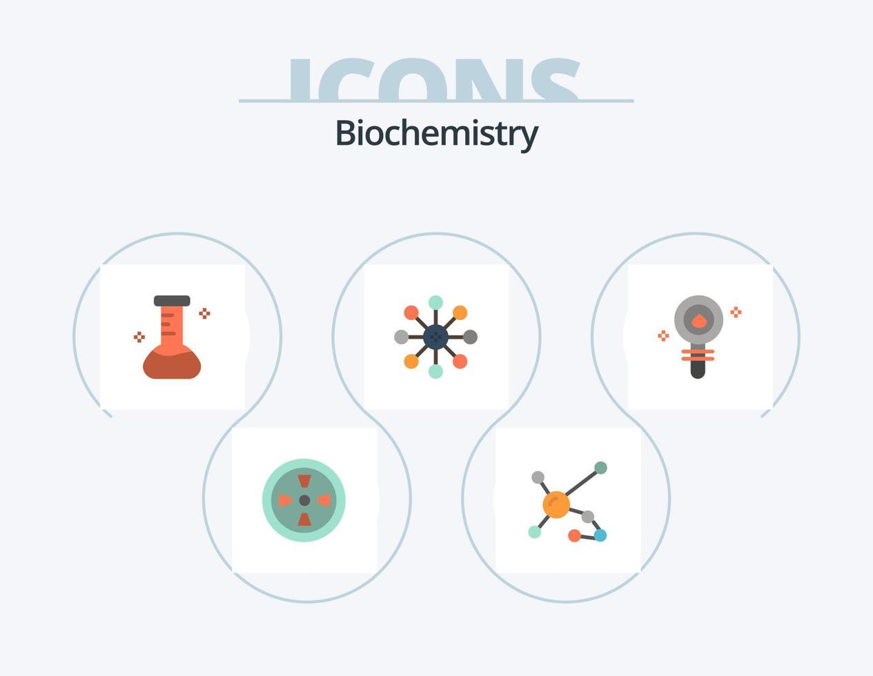 bioquímica plana icon pack 5 design de ícones. célula. bioquímica. químico. química. biologia vetor