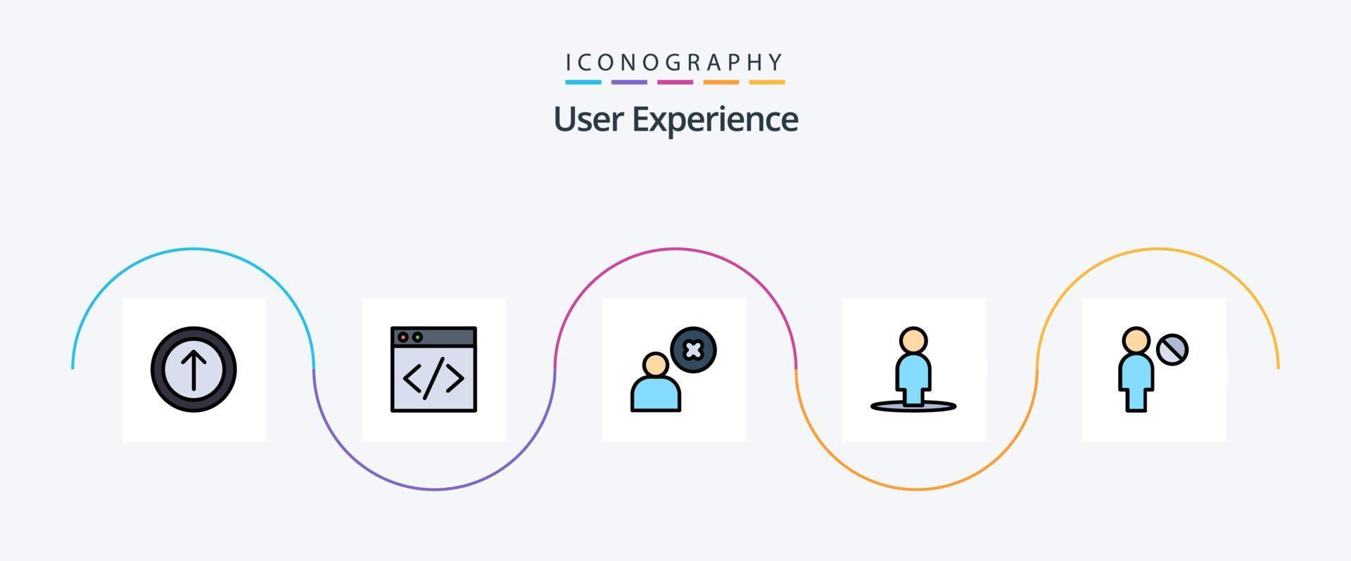 linha de experiência do usuário preenchida com 5 ícones planos, incluindo . perfil. perfil. bloquear. do utilizador vetor