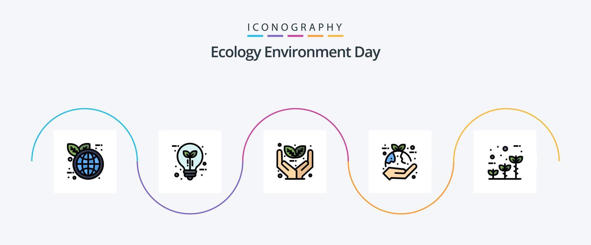 linha de ecologia cheia de pacote de 5 ícones planos, incluindo eco. mão. crescimento. eco. plantar vetor