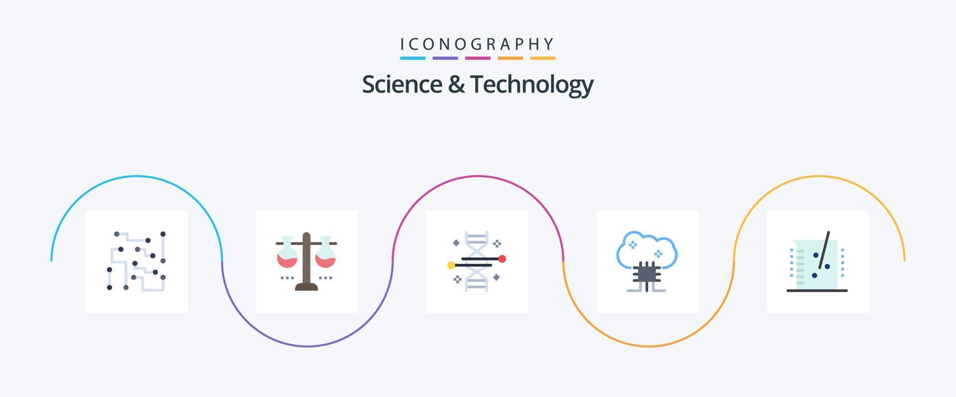 ciência e tecnologia flat 5 icon pack incluindo rede em nuvem. serviços baseados em nuvem. frasco de teste. pesquisa genética. Engenharia genética vetor