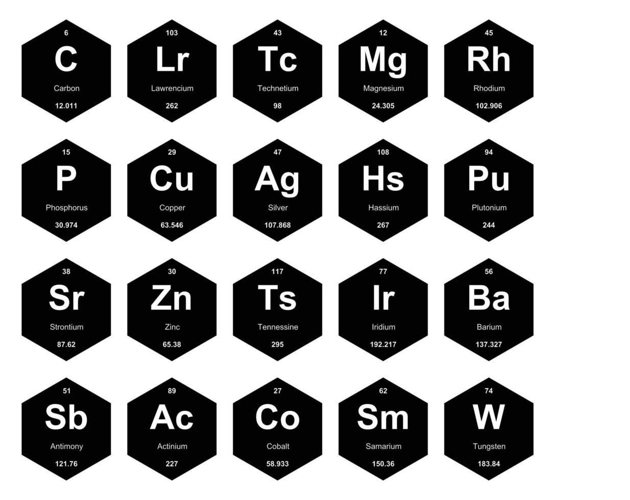 20 tabela periódica do design do pacote de ícones de elementos vetor