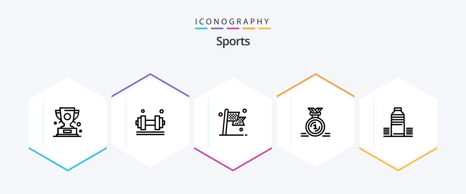 pacote de ícones de 25 linhas de esportes, incluindo o primeiro. prêmio. academia. bandeira. destino vetor