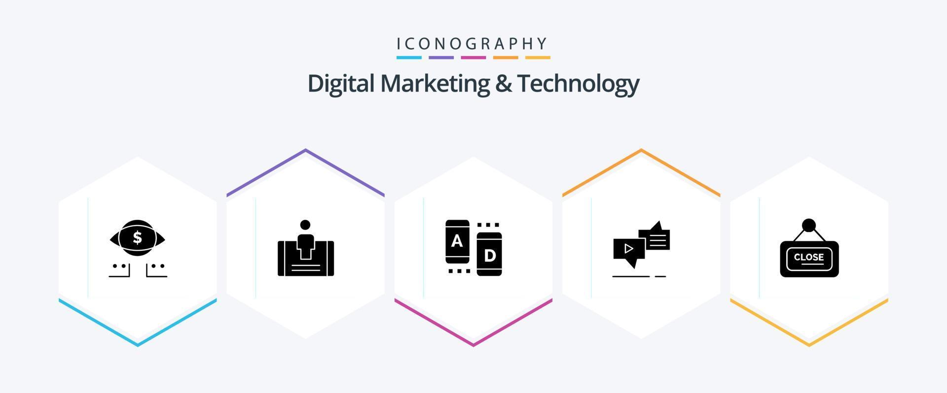 marketing digital e pacote de ícones de 25 glifos de tecnologia, incluindo marketing. Mensagens. de Anúncios. marketing. bater papo vetor