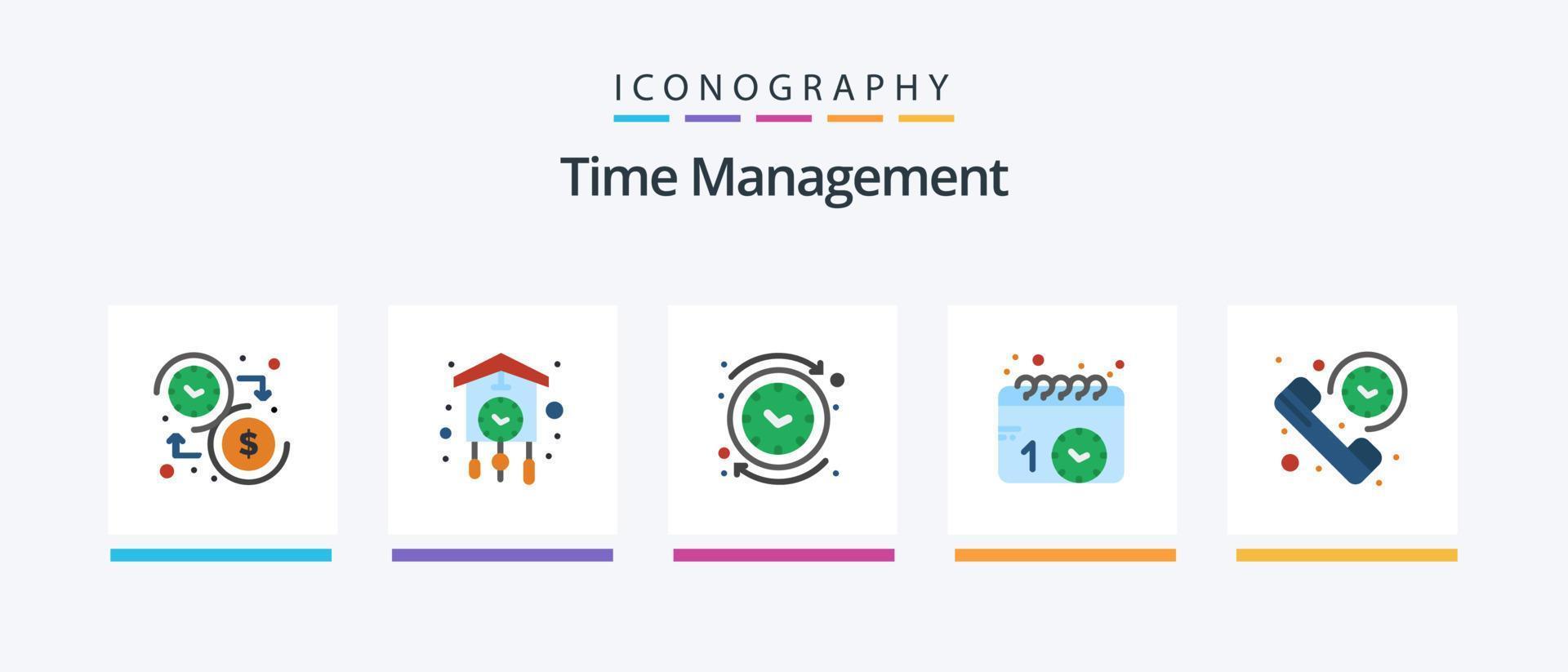 pacote de ícones plano de gerenciamento de tempo 5, incluindo programação. calendário. cuco. tempo. relógio. design de ícones criativos vetor