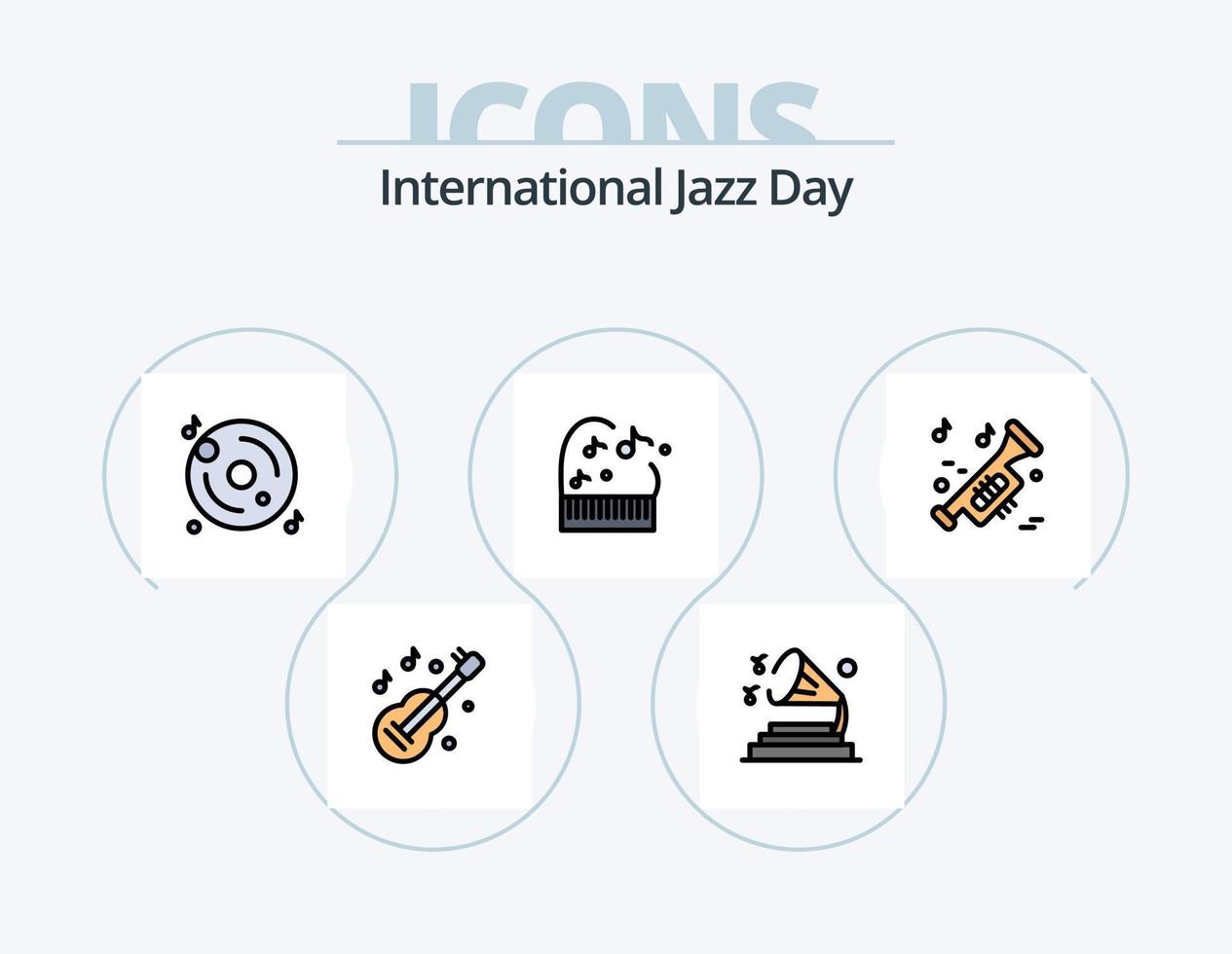 linha do dia internacional do jazz cheia de ícones do pacote 5 design de ícones. música . áudio . música . jogador vetor