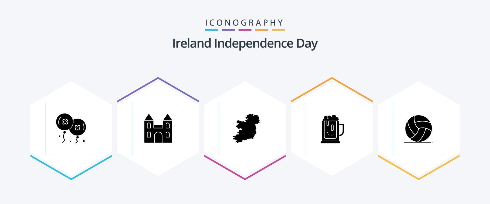 Dia da Independência da Irlanda 25 pacote de ícones de glifo, incluindo a Irlanda. jar. mundo. bebida. cerveja vetor