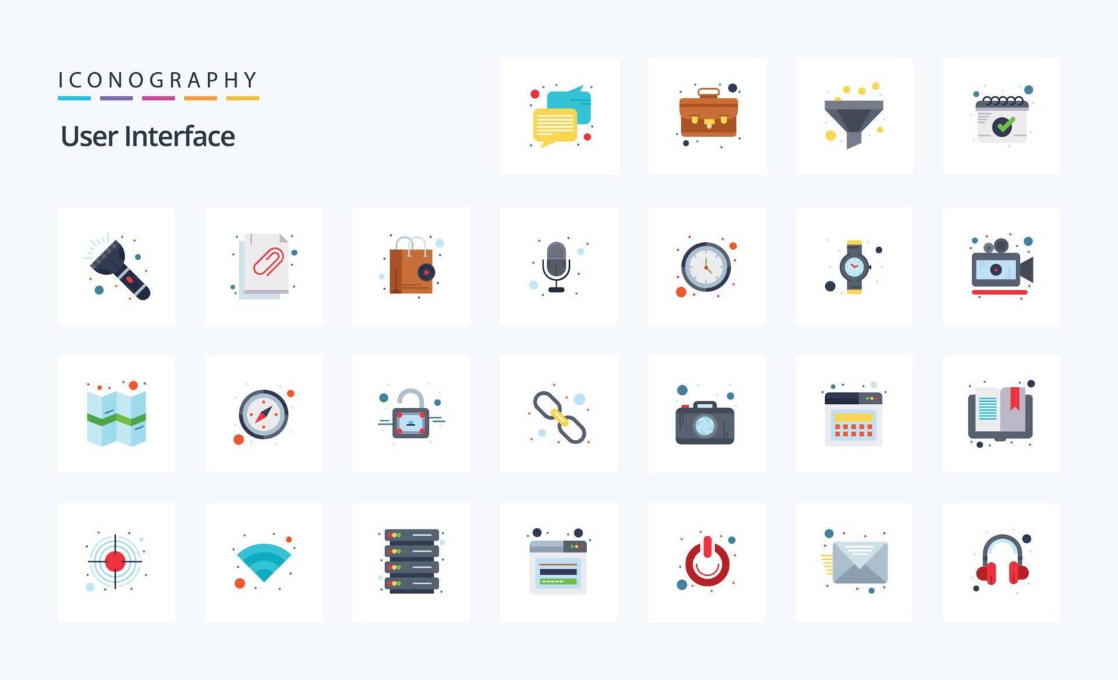 pacote de ícones de cores planas de 25 interfaces de usuário vetor