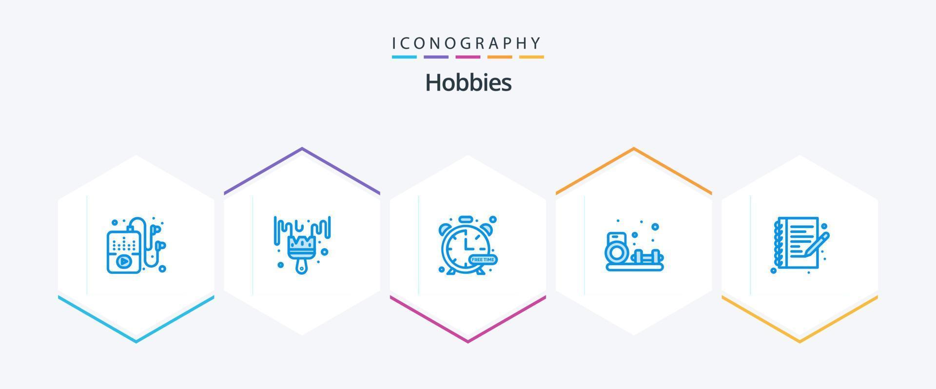 Hobbies 25 pacote de ícones azuis, incluindo gravação. hobbies. hobbies. academia. passatempo vetor