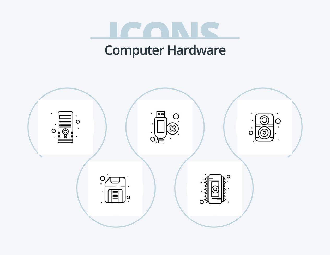 ícone de linha de hardware de computador pack 5 design de ícone. . disco. teclado. dados. micro vetor