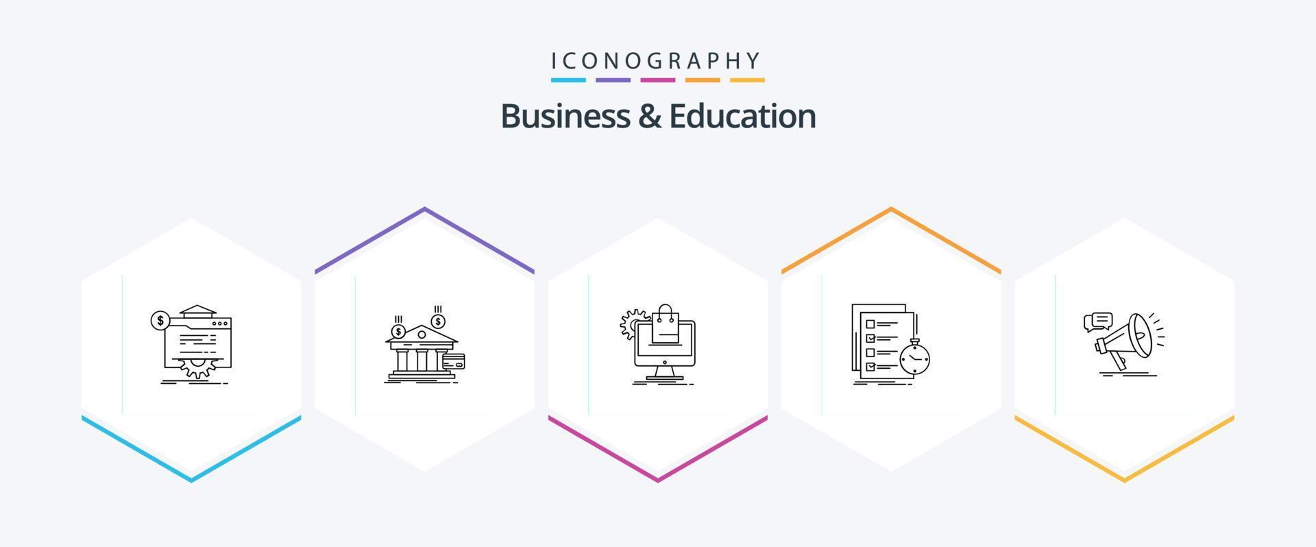 pacote de ícones de 25 linhas de negócios e educação, incluindo lista. pendência. financeiro. carrinho. comércio eletrônico vetor
