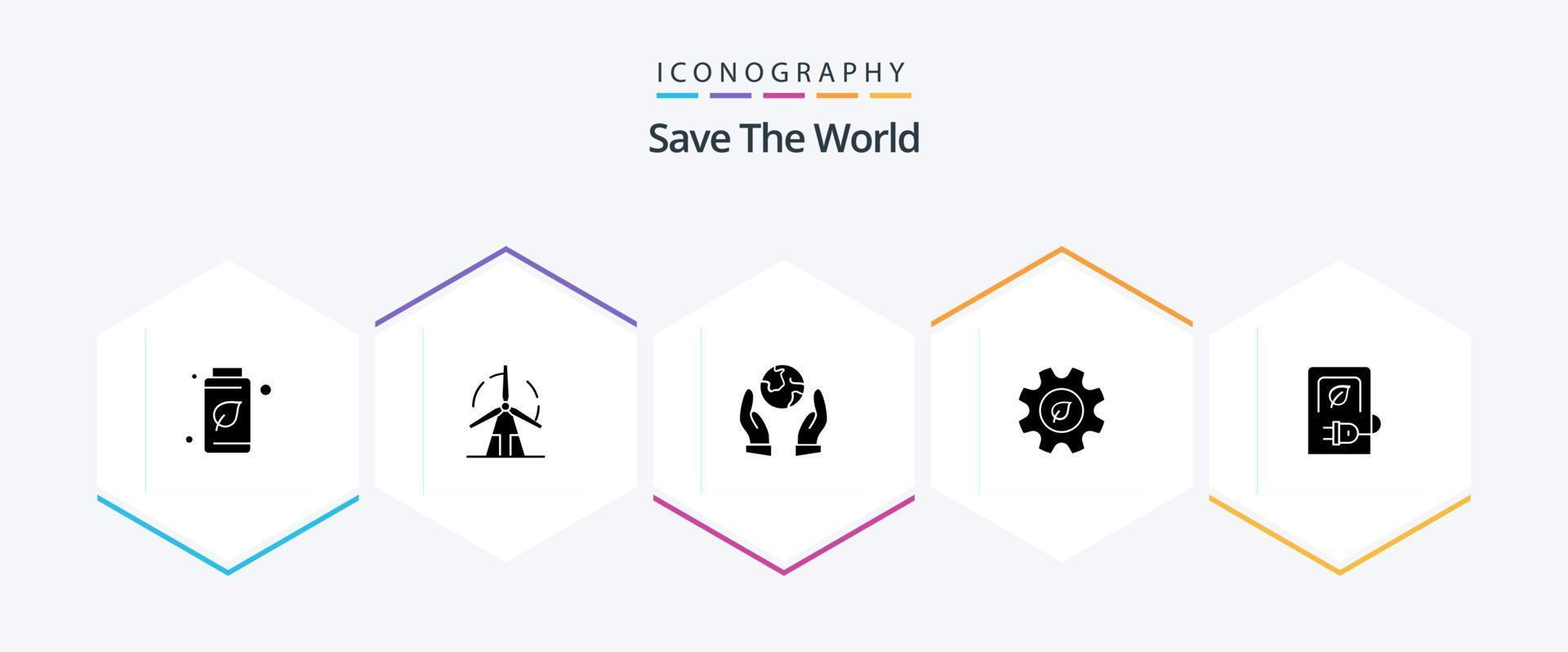 salve o pacote de ícones de 25 glifos do mundo, incluindo carregamento. ambiente. moinho de vento. energia. eco vetor