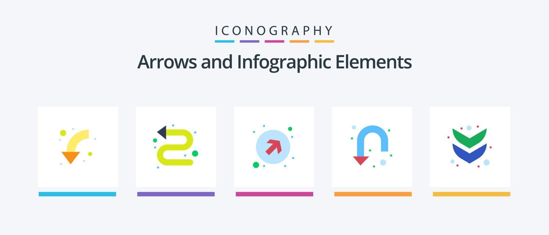 pacote de ícones de seta plana 5, incluindo seta. sua vez. esquerda. sinal. para cima. design de ícones criativos vetor