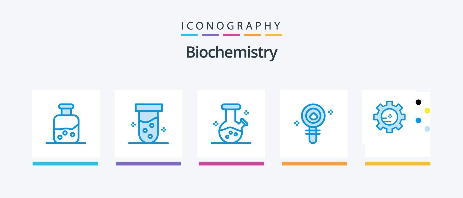 pacote de ícones azul 5 de bioquímica, incluindo laboratório de configuração. laboratório. frasco de demonstração. química. biologia. design de ícones criativos vetor