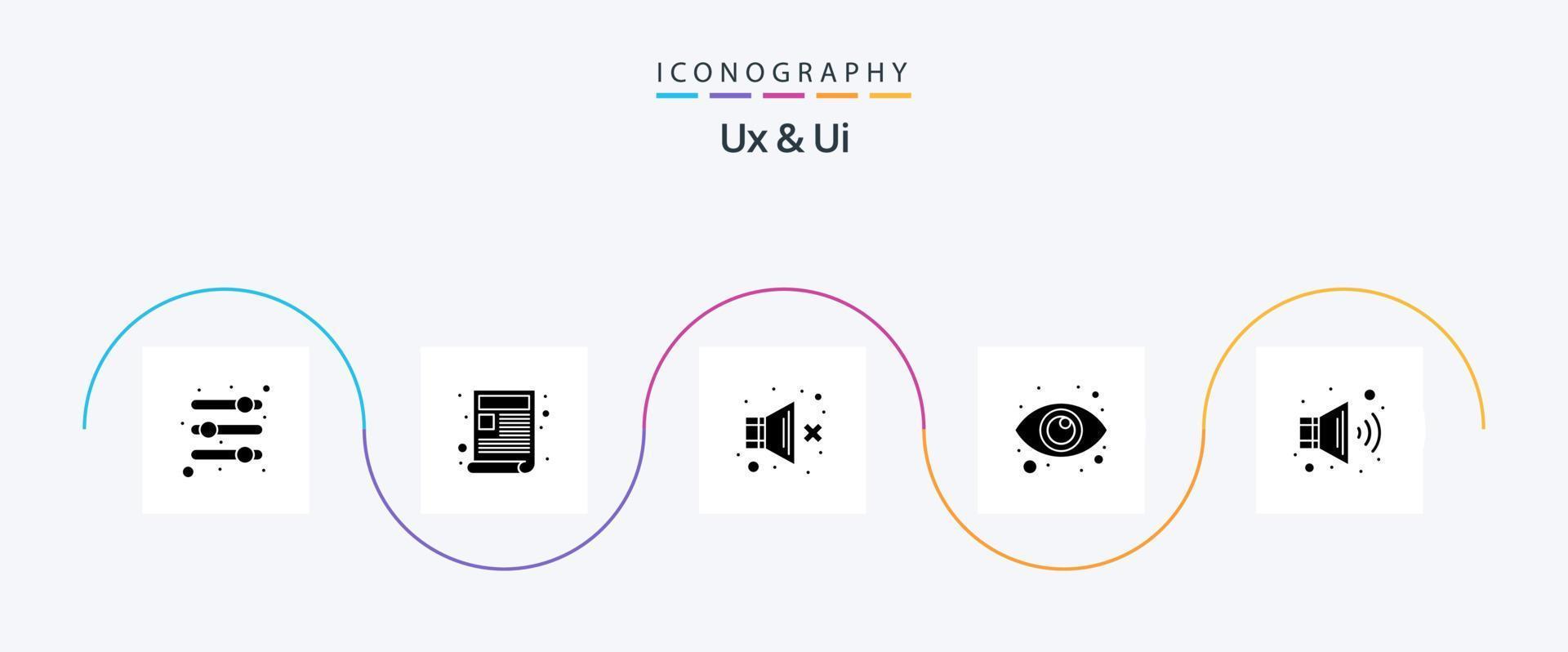 pacote de ícones ux e ui glyph 5 incluindo alto-falante. visão do olho. mudo. visão. olho vetor