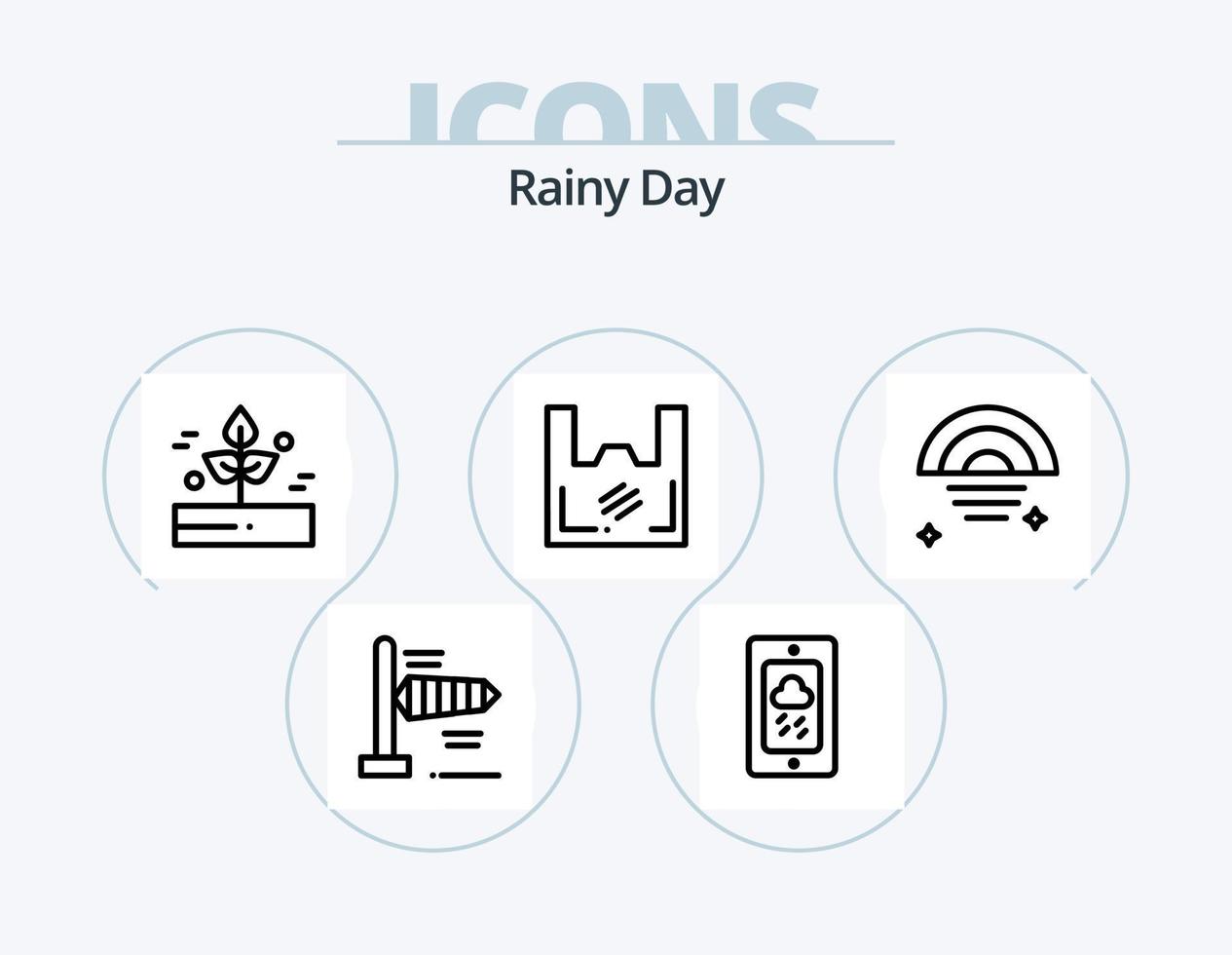design de ícone do pacote de 5 ícones de linha chuvosa. inverno. clima. chuva. sopro. garrafa vetor