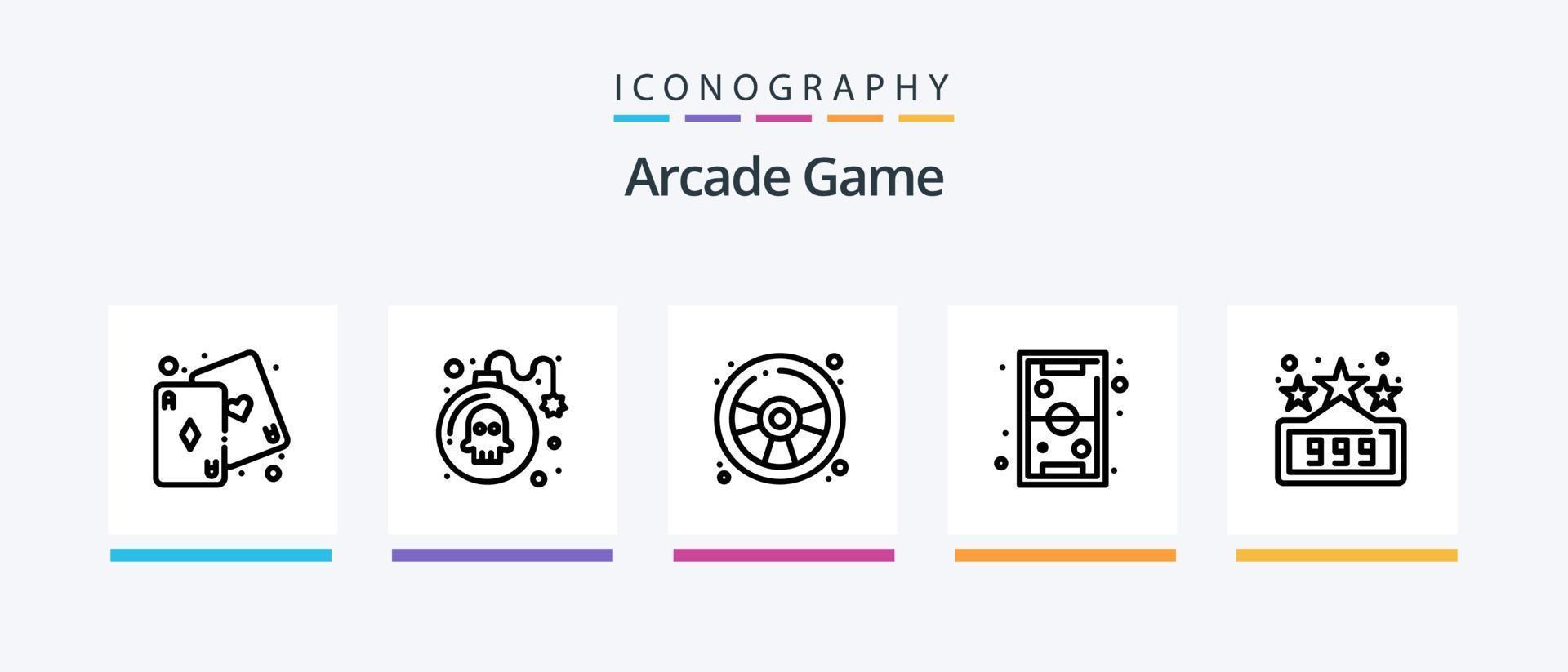 Arcade line 5 icon pack incluindo jogo. disjuntor. moeda. tijolo. jogo. design de ícones criativos vetor