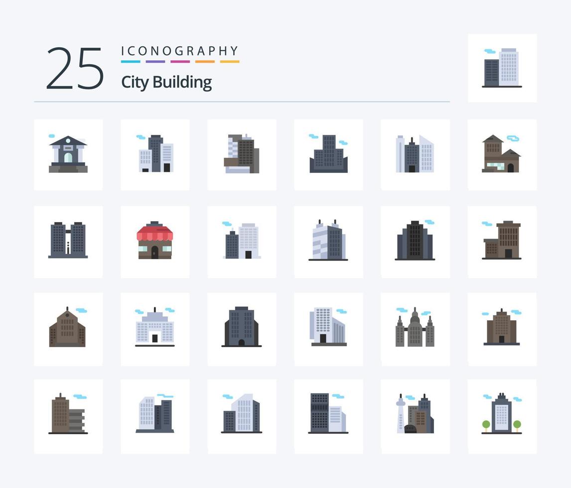 pacote de ícones de 25 cores planas de construção de cidade, incluindo construção. casa. prédio. prédio. lugar vetor