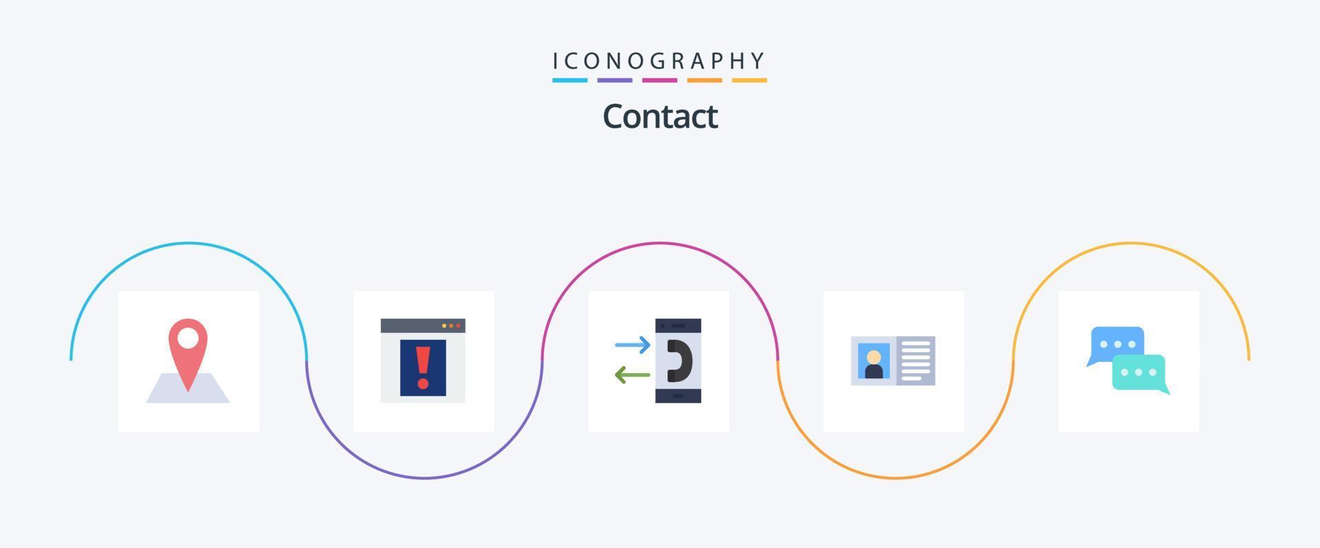 Entre em contato com o pacote de ícones Flat 5, incluindo informações. Contate-nos. chamar. contato. extrovertido vetor